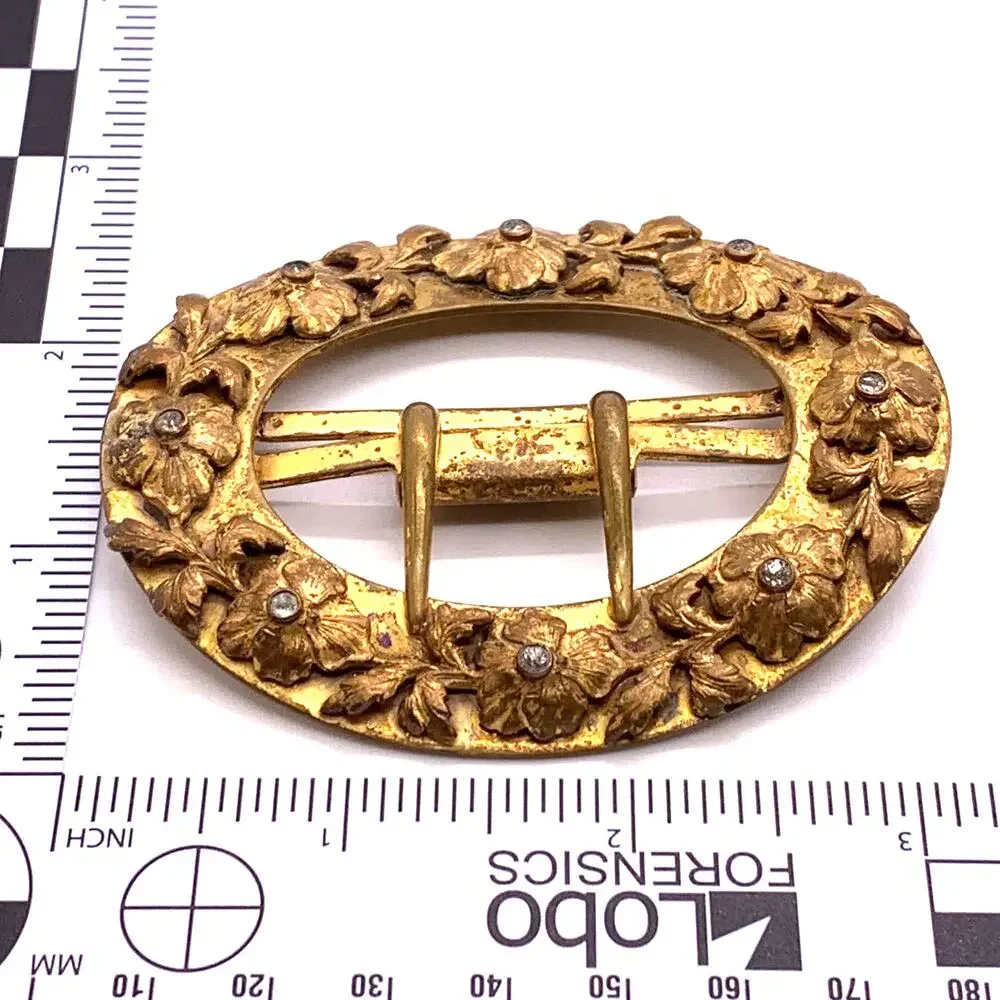 Fisher Nessler Antique Edwardian c.1900-1910 Brass‎ Crystal Flower Sash Buckle